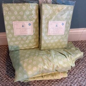 Pottery Barn Green Sheets Elegant Floral Pattern